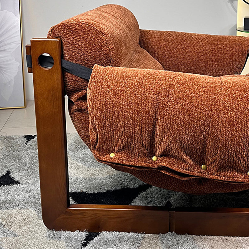 Silla de acento contemporánea retro cuadrada rectangular de madera de fresno con chenilla removible, respaldo y reposabrazos para sala de estar 