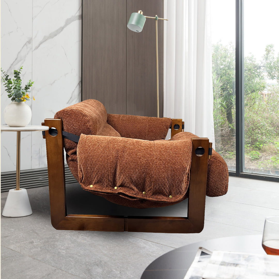 Silla de acento contemporánea retro cuadrada rectangular de madera de fresno con chenilla removible, respaldo y reposabrazos para sala de estar 
