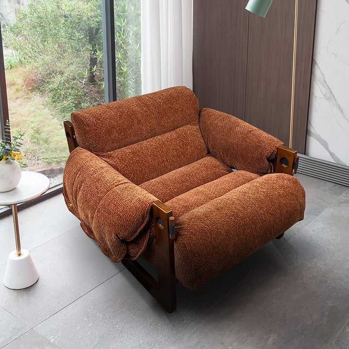 Silla de acento contemporánea retro cuadrada rectangular de madera de fresno con chenilla removible, respaldo y reposabrazos para sala de estar 