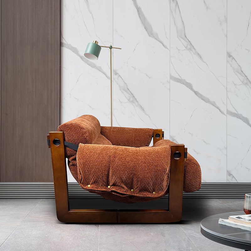 Silla de acento contemporánea retro cuadrada rectangular de madera de fresno con chenilla removible, respaldo y reposabrazos para sala de estar 
