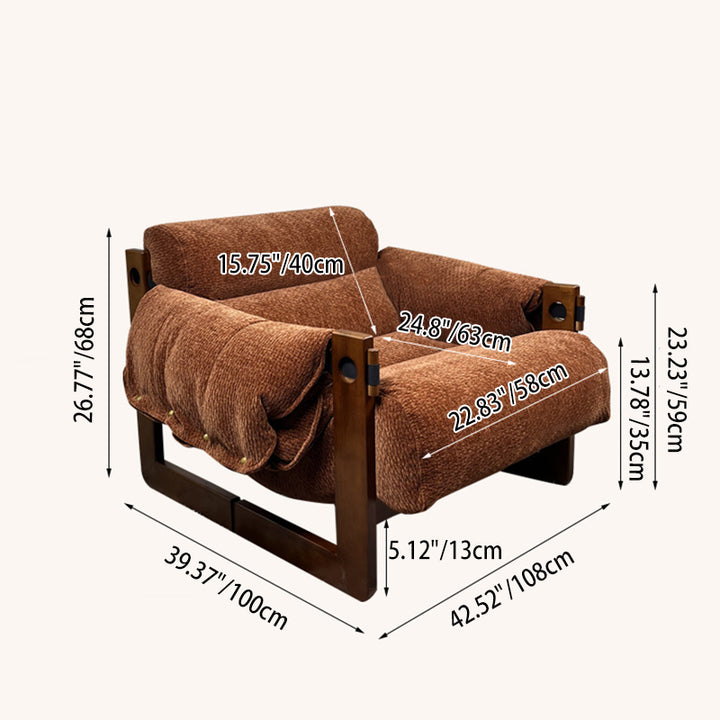 Silla de acento contemporánea retro cuadrada rectangular de madera de fresno con chenilla removible, respaldo y reposabrazos para sala de estar 