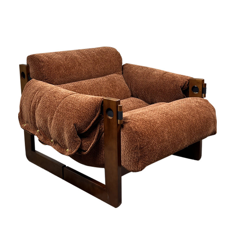 Silla de acento contemporánea retro cuadrada rectangular de madera de fresno con chenilla removible, respaldo y reposabrazos para sala de estar 