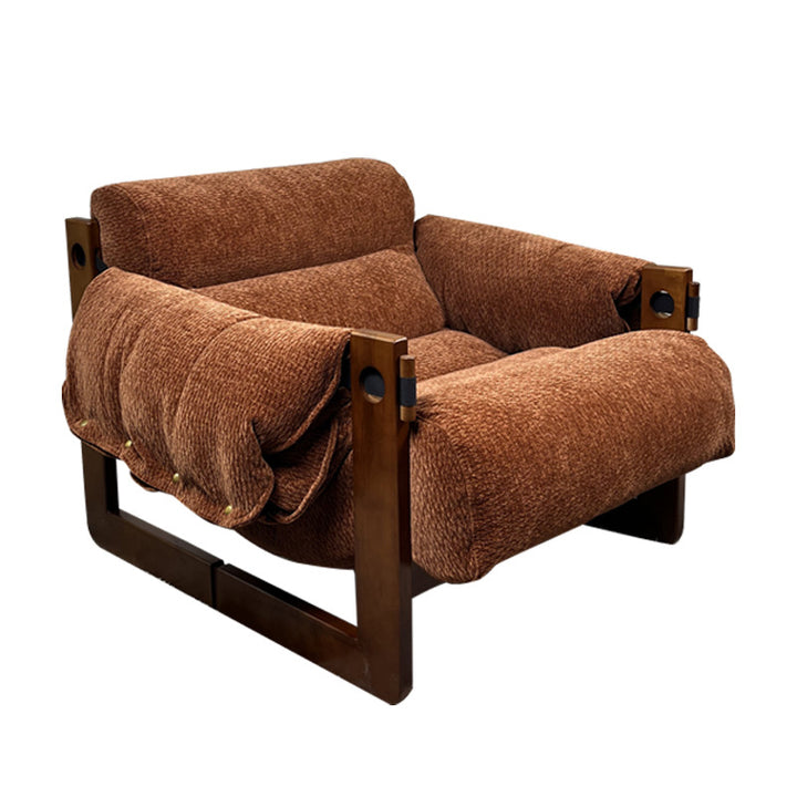 Silla de acento contemporánea retro cuadrada rectangular de madera de fresno con chenilla removible, respaldo y reposabrazos para sala de estar 