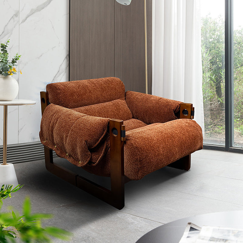 Silla de acento contemporánea retro cuadrada rectangular de madera de fresno con chenilla removible, respaldo y reposabrazos para sala de estar 