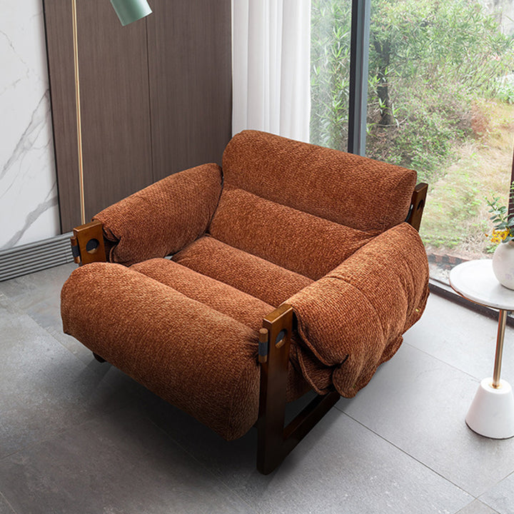 Silla de acento contemporánea retro cuadrada rectangular de madera de fresno con chenilla removible, respaldo y reposabrazos para sala de estar 