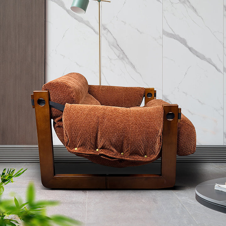 Silla de acento contemporánea retro cuadrada rectangular de madera de fresno con chenilla removible, respaldo y reposabrazos para sala de estar 