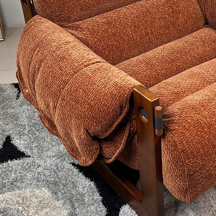 Silla de acento contemporánea retro cuadrada rectangular de madera de fresno con chenilla removible, respaldo y reposabrazos para sala de estar 