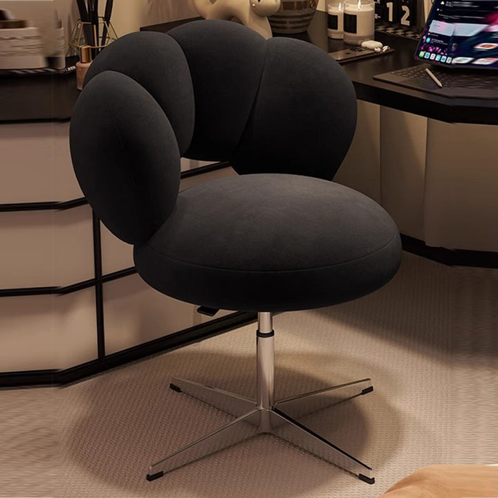 Taburete de tocador giratorio de 360° ajustable en altura sin respaldo para dormitorio de acero al carbono con respaldo sin brazos de terciopelo de lana redonda minimalista moderna 