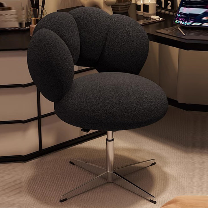 Taburete de tocador giratorio de 360° ajustable en altura sin respaldo para dormitorio de acero al carbono con respaldo sin brazos de terciopelo de lana redonda minimalista moderna 