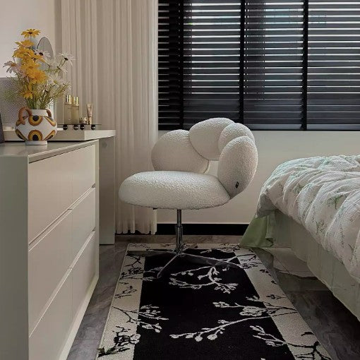 Taburete de tocador giratorio de 360° ajustable en altura sin respaldo para dormitorio de acero al carbono con respaldo sin brazos de terciopelo de lana redonda minimalista moderna 