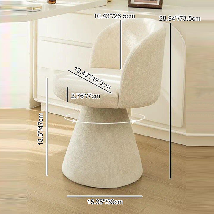 Moderner nordischer runder Schminktischhocker aus Chenille und Massivholz mit 360°-Drehfunktion, Rückenlehne und ohne Armlehnen für das Schlafzimmer 