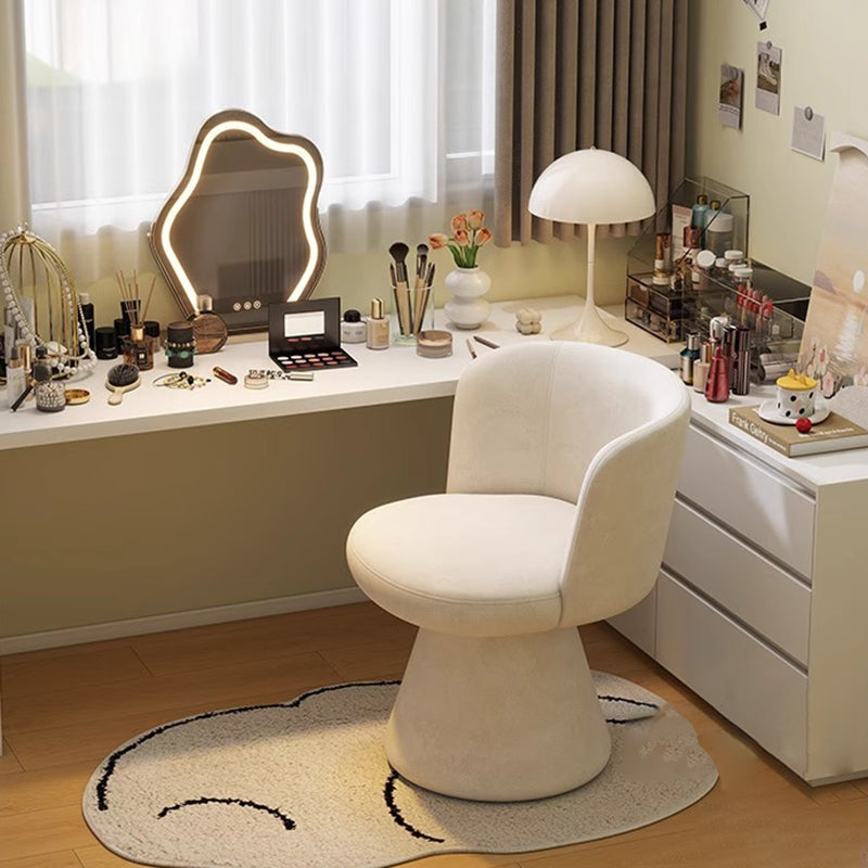 Taburete tocador giratorio 360° contemporáneo nórdico redondo de chenilla y madera maciza, con respaldo y sin brazos, para dormitorio 