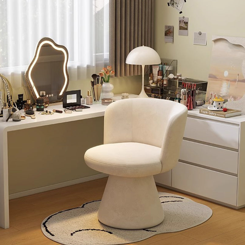 Taburete tocador giratorio 360° contemporáneo nórdico redondo de chenilla y madera maciza, con respaldo y sin brazos, para dormitorio 