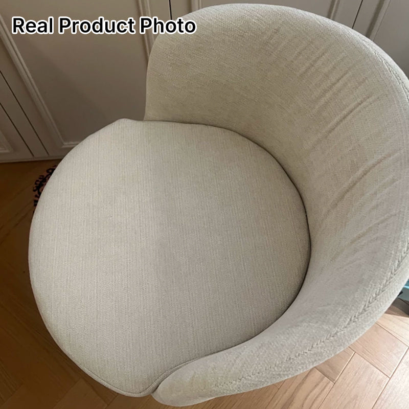 Moderner nordischer runder Schminktischhocker aus Chenille und Massivholz mit 360°-Drehfunktion, Rückenlehne und ohne Armlehnen für das Schlafzimmer 