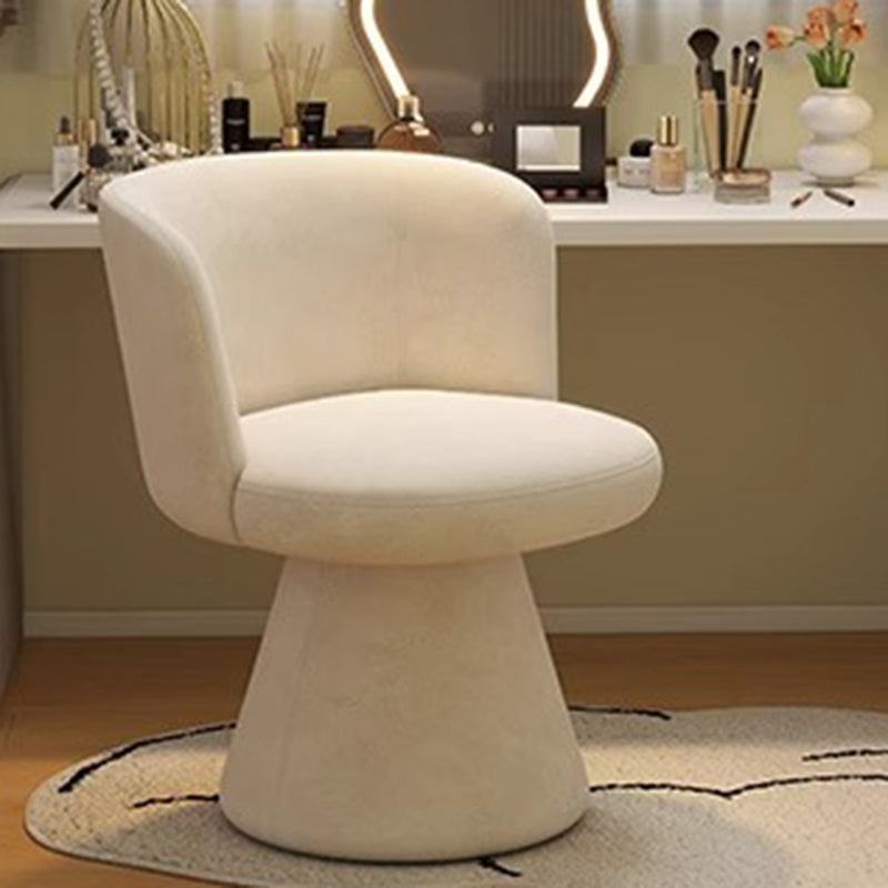 Taburete tocador giratorio 360° contemporáneo nórdico redondo de chenilla y madera maciza, con respaldo y sin brazos, para dormitorio 