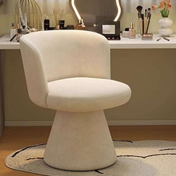 Taburete tocador giratorio 360° contemporáneo nórdico redondo de chenilla y madera maciza, con respaldo y sin brazos, para dormitorio 