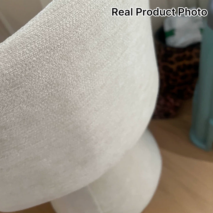 Moderner nordischer runder Schminktischhocker aus Chenille und Massivholz mit 360°-Drehfunktion, Rückenlehne und ohne Armlehnen für das Schlafzimmer 