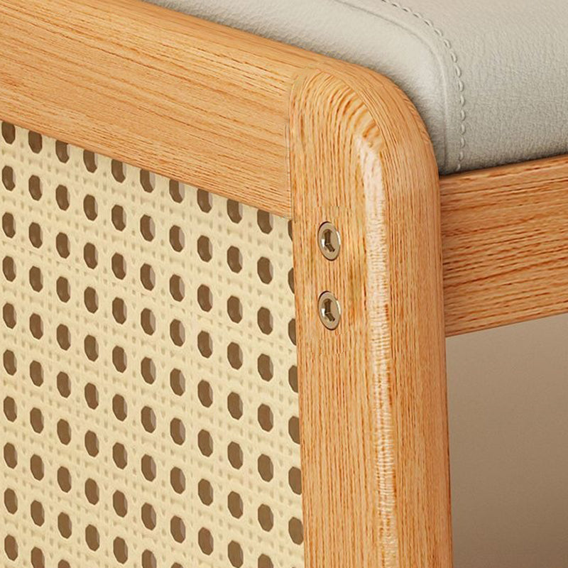 Banco para zapatos moderno minimalista rectangular de cuero PU, madera maciza, plástico, tejido de ratán de 2 niveles para entradas 