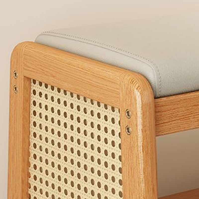 Banco para zapatos moderno minimalista rectangular de cuero PU, madera maciza, plástico, tejido de ratán de 2 niveles para entradas 