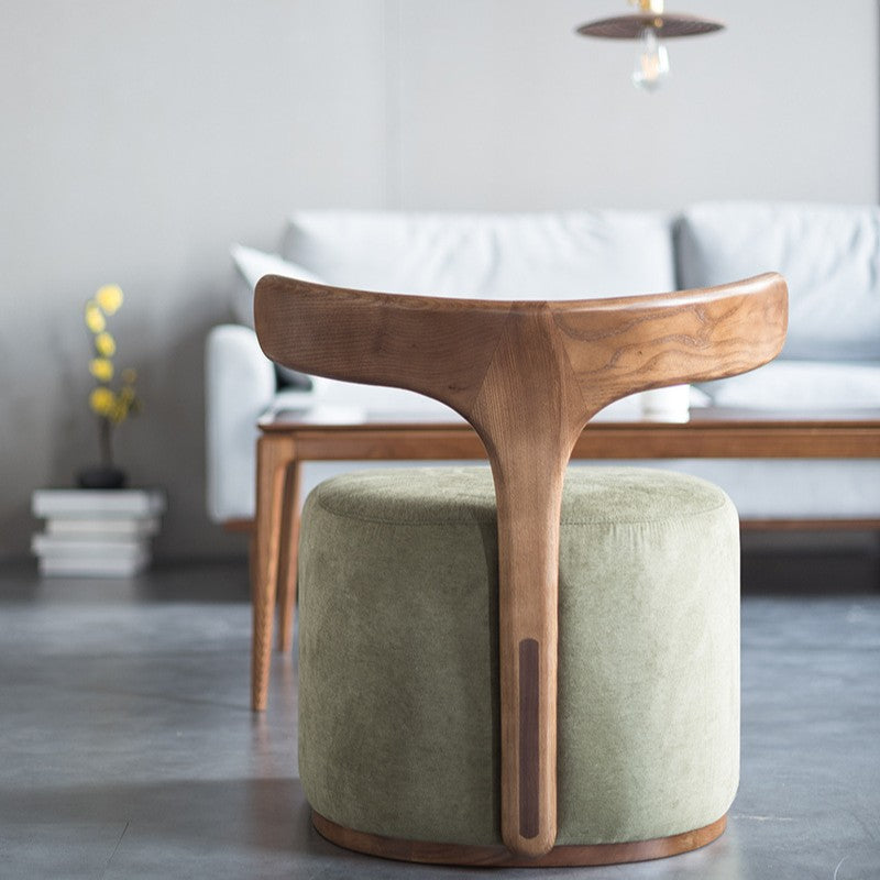 Silla de acento contemporánea nórdica en semicírculo de algodón-lino y madera de fresno sin respaldo y sin brazos para sala de estar 