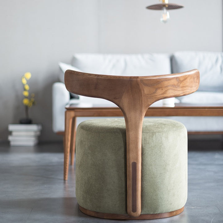 Silla de acento contemporánea nórdica en semicírculo de algodón-lino y madera de fresno sin respaldo y sin brazos para sala de estar 