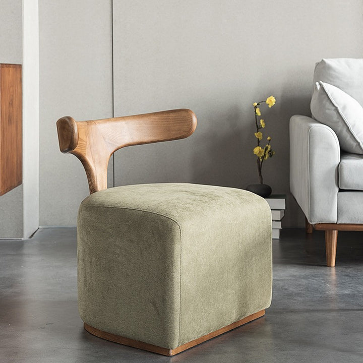 Chaise d’appoint contemporaine nordique en demi-cercle en coton-lin et frêne, sans accoudoirs, pour salon 