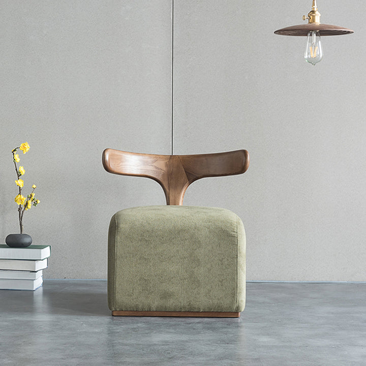 Chaise d’appoint contemporaine nordique en demi-cercle en coton-lin et frêne, sans accoudoirs, pour salon 