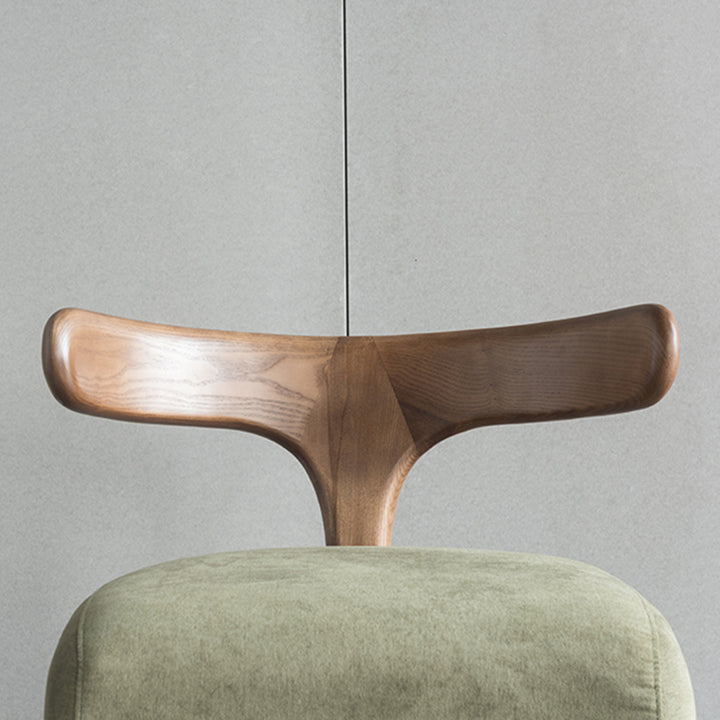 Silla de acento contemporánea nórdica en semicírculo de algodón-lino y madera de fresno sin respaldo y sin brazos para sala de estar 