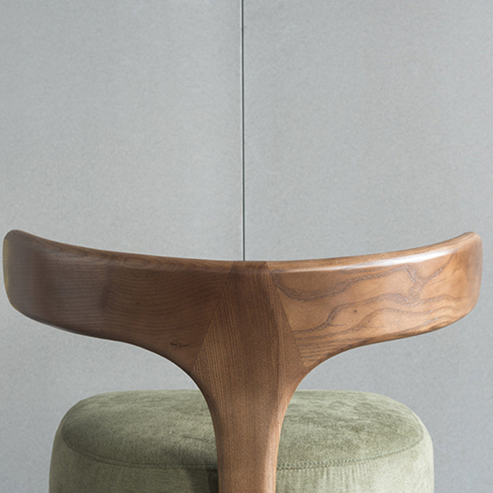 Silla de acento contemporánea nórdica en semicírculo de algodón-lino y madera de fresno sin respaldo y sin brazos para sala de estar 