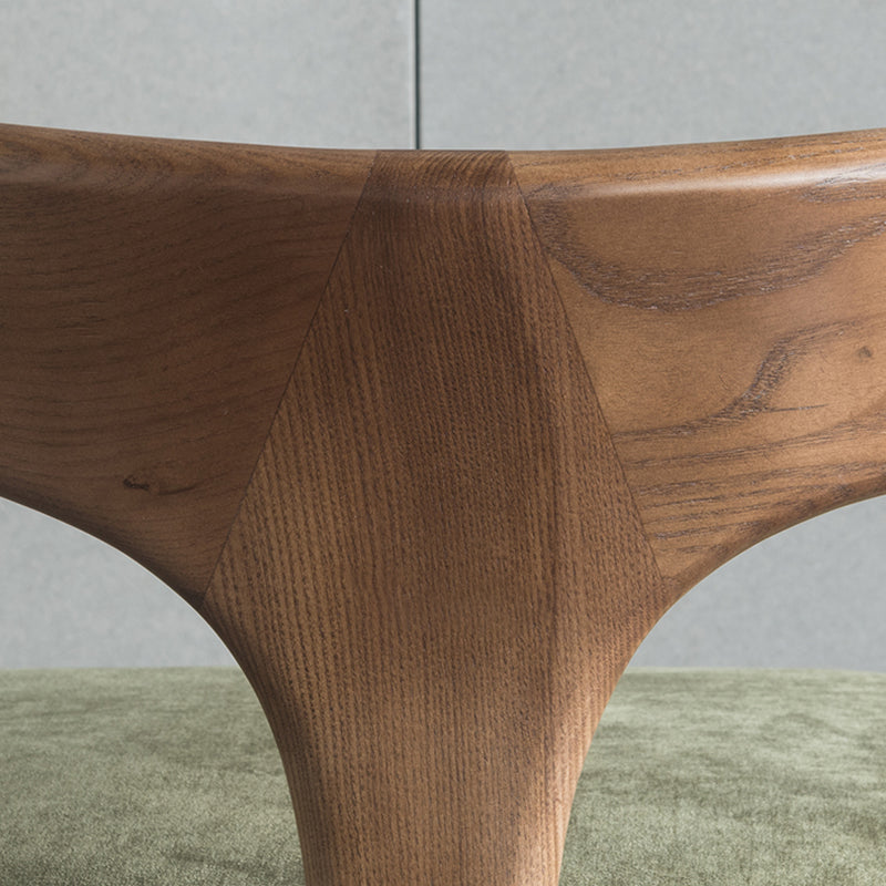 Silla de acento contemporánea nórdica en semicírculo de algodón-lino y madera de fresno sin respaldo y sin brazos para sala de estar 
