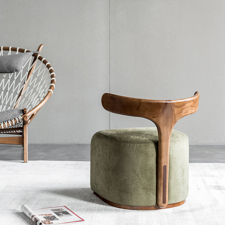 Chaise d’appoint contemporaine nordique en demi-cercle en coton-lin et frêne, sans accoudoirs, pour salon 