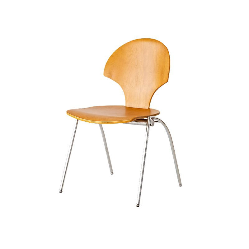 Chaise de salle à manger empilable contemporaine rétro carrée en bois de hêtre et fer, dossier en forme de ginkgo, sans accoudoirs, pour salle à manger et cuisine 