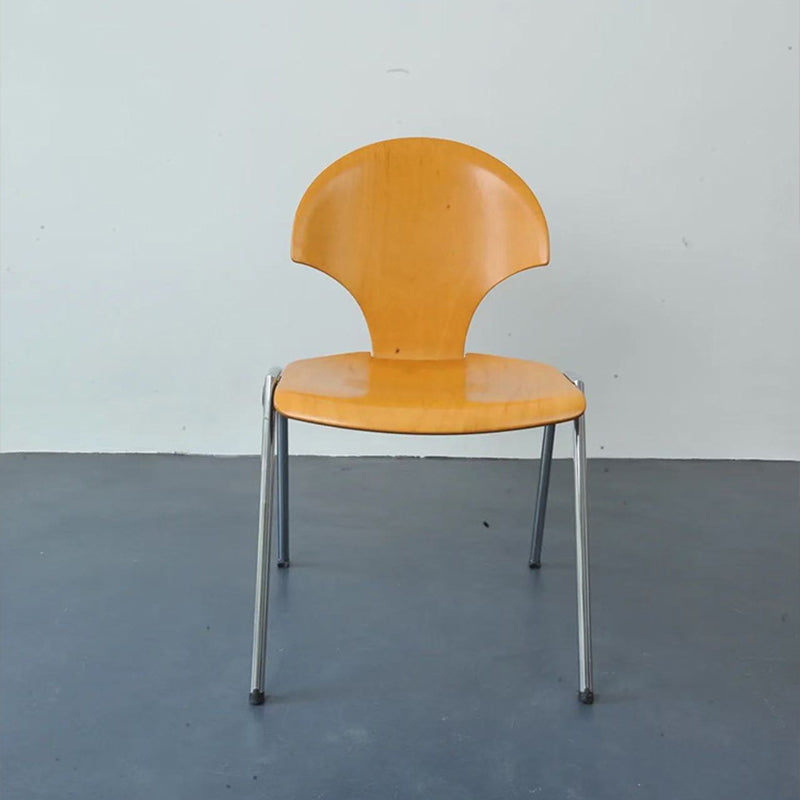 Chaise de salle à manger empilable contemporaine rétro carrée en bois de hêtre et fer, dossier en forme de ginkgo, sans accoudoirs, pour salle à manger et cuisine 