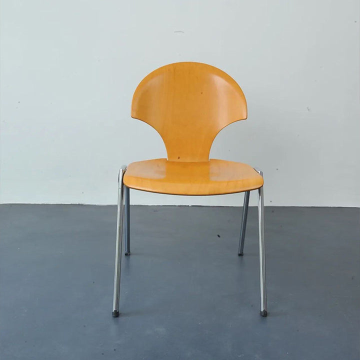 Chaise de salle à manger empilable contemporaine rétro carrée en bois de hêtre et fer, dossier en forme de ginkgo, sans accoudoirs, pour salle à manger et cuisine 