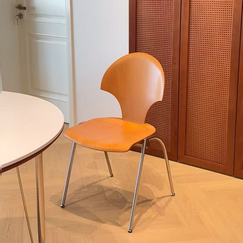 Chaise de salle à manger empilable contemporaine rétro carrée en bois de hêtre et fer, dossier en forme de ginkgo, sans accoudoirs, pour salle à manger et cuisine 