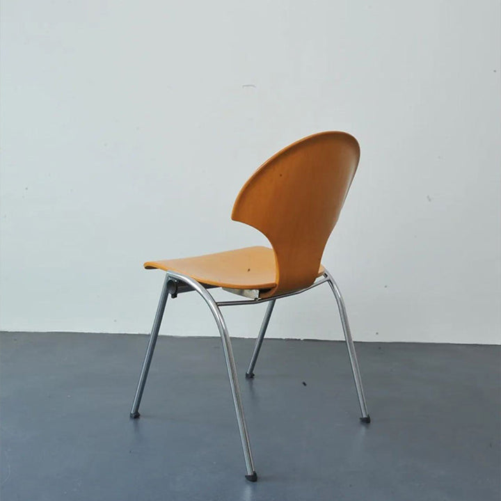 Chaise de salle à manger empilable contemporaine rétro carrée en bois de hêtre et fer, dossier en forme de ginkgo, sans accoudoirs, pour salle à manger et cuisine 