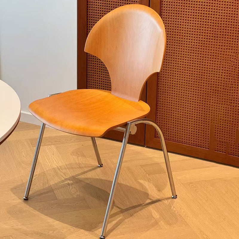 Chaise de salle à manger empilable contemporaine rétro carrée en bois de hêtre et fer, dossier en forme de ginkgo, sans accoudoirs, pour salle à manger et cuisine 