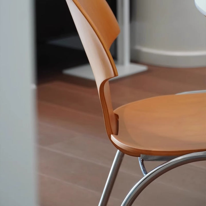 Chaise de salle à manger empilable contemporaine rétro carrée en bois de hêtre et fer, dossier en forme de ginkgo, sans accoudoirs, pour salle à manger et cuisine 