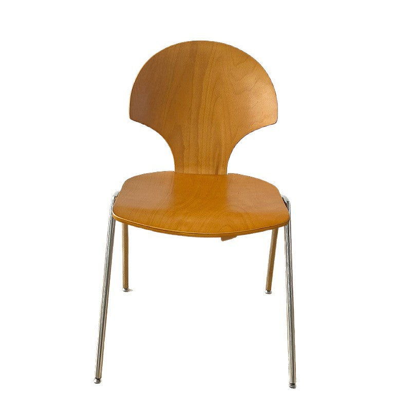 Chaise de salle à manger empilable contemporaine rétro carrée en bois de hêtre et fer, dossier en forme de ginkgo, sans accoudoirs, pour salle à manger et cuisine 