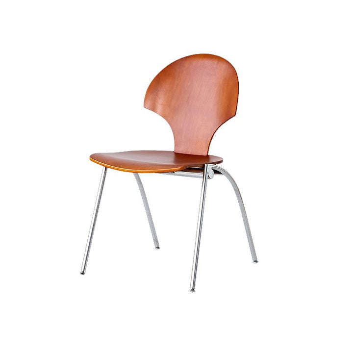 Chaise de salle à manger empilable contemporaine rétro carrée en bois de hêtre et fer, dossier en forme de ginkgo, sans accoudoirs, pour salle à manger et cuisine 