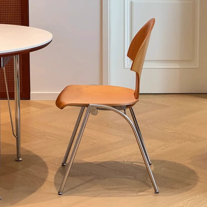 Chaise de salle à manger empilable contemporaine rétro carrée en bois de hêtre et fer, dossier en forme de ginkgo, sans accoudoirs, pour salle à manger et cuisine 