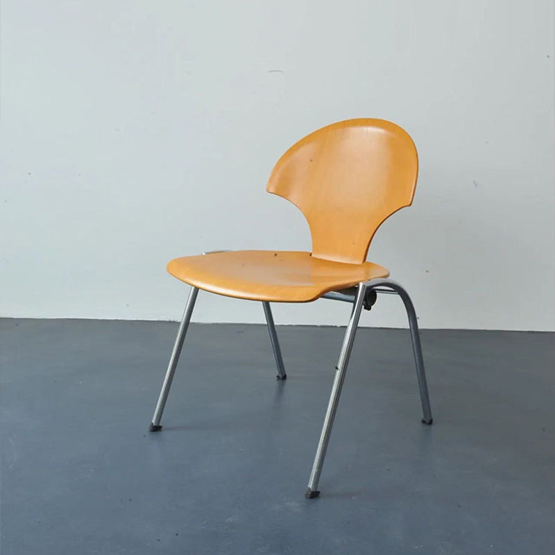 Chaise de salle à manger empilable contemporaine rétro carrée en bois de hêtre et fer, dossier en forme de ginkgo, sans accoudoirs, pour salle à manger et cuisine 