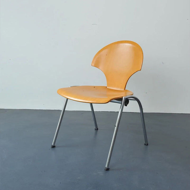 Chaise de salle à manger empilable contemporaine rétro carrée en bois de hêtre et fer, dossier en forme de ginkgo, sans accoudoirs, pour salle à manger et cuisine 