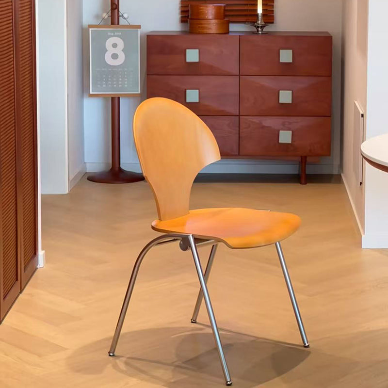 Chaise de salle à manger empilable contemporaine rétro carrée en bois de hêtre et fer, dossier en forme de ginkgo, sans accoudoirs, pour salle à manger et cuisine 