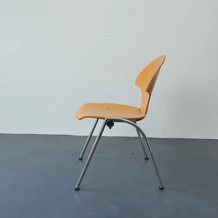 Chaise de salle à manger empilable contemporaine rétro carrée en bois de hêtre et fer, dossier en forme de ginkgo, sans accoudoirs, pour salle à manger et cuisine 