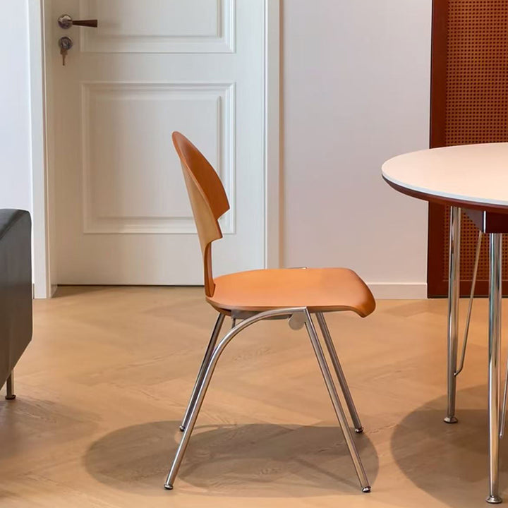 Chaise de salle à manger empilable contemporaine rétro carrée en bois de hêtre et fer, dossier en forme de ginkgo, sans accoudoirs, pour salle à manger et cuisine 