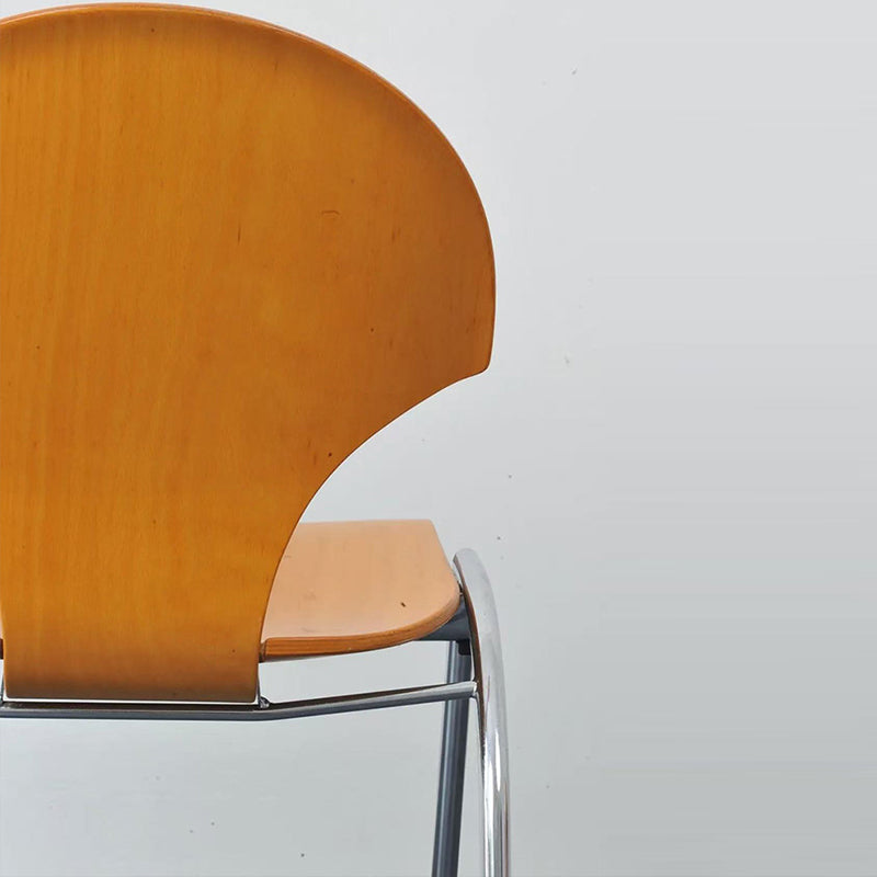 Chaise de salle à manger empilable contemporaine rétro carrée en bois de hêtre et fer, dossier en forme de ginkgo, sans accoudoirs, pour salle à manger et cuisine 