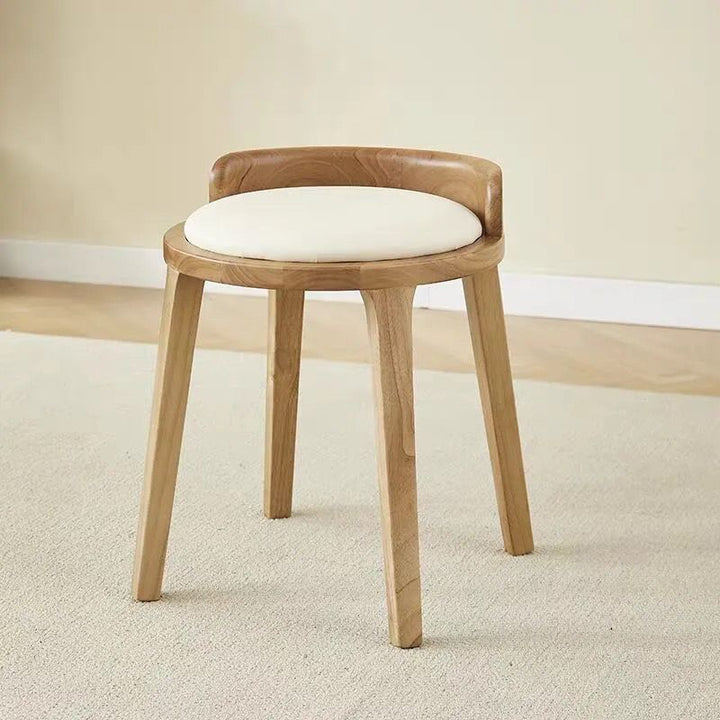 Tabouret bas rond minimaliste moderne en cuir synthétique Nappa et bois d’hévéa pour salon 