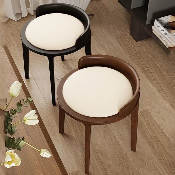 Tabouret bas rond minimaliste moderne en cuir synthétique Nappa et bois d’hévéa pour salon 
