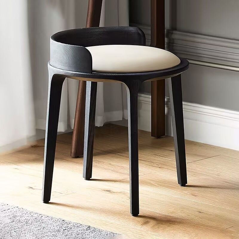 Tabouret bas rond minimaliste moderne en cuir synthétique Nappa et bois d’hévéa pour salon 